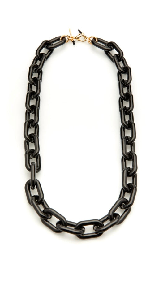 Brillenkette bestehend aus großen schwarzen Kettengliedern